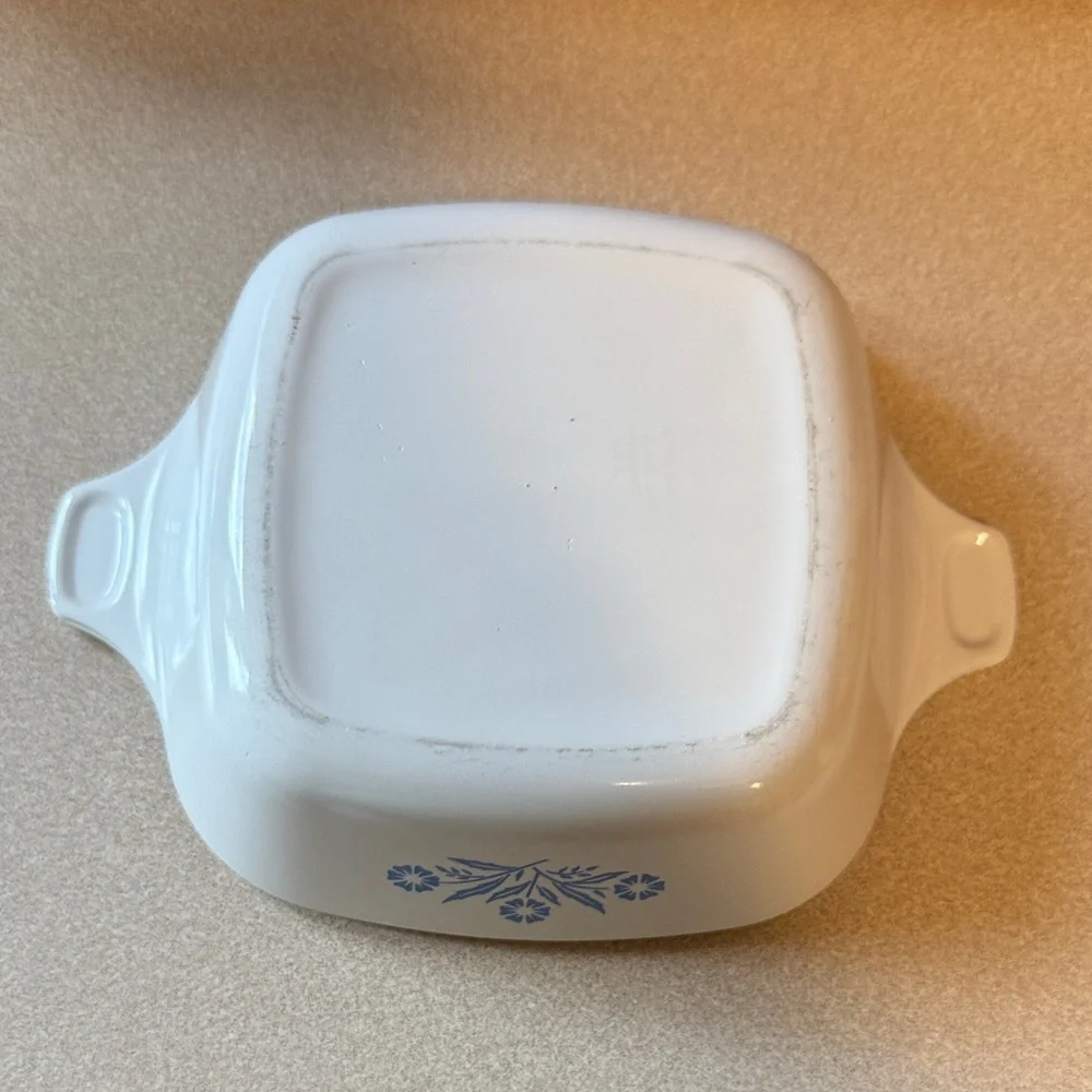 Vintage CorningWare White Baking Dishes with Blue Floral Design